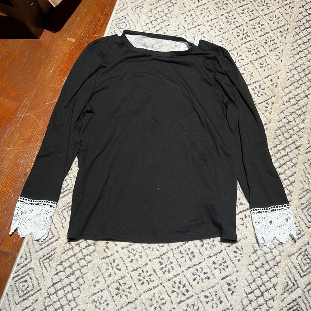 Black with white lace accent shirt